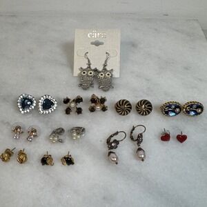 Lot of 11 Vintage earrings beaded clip on post rhinestone mixed